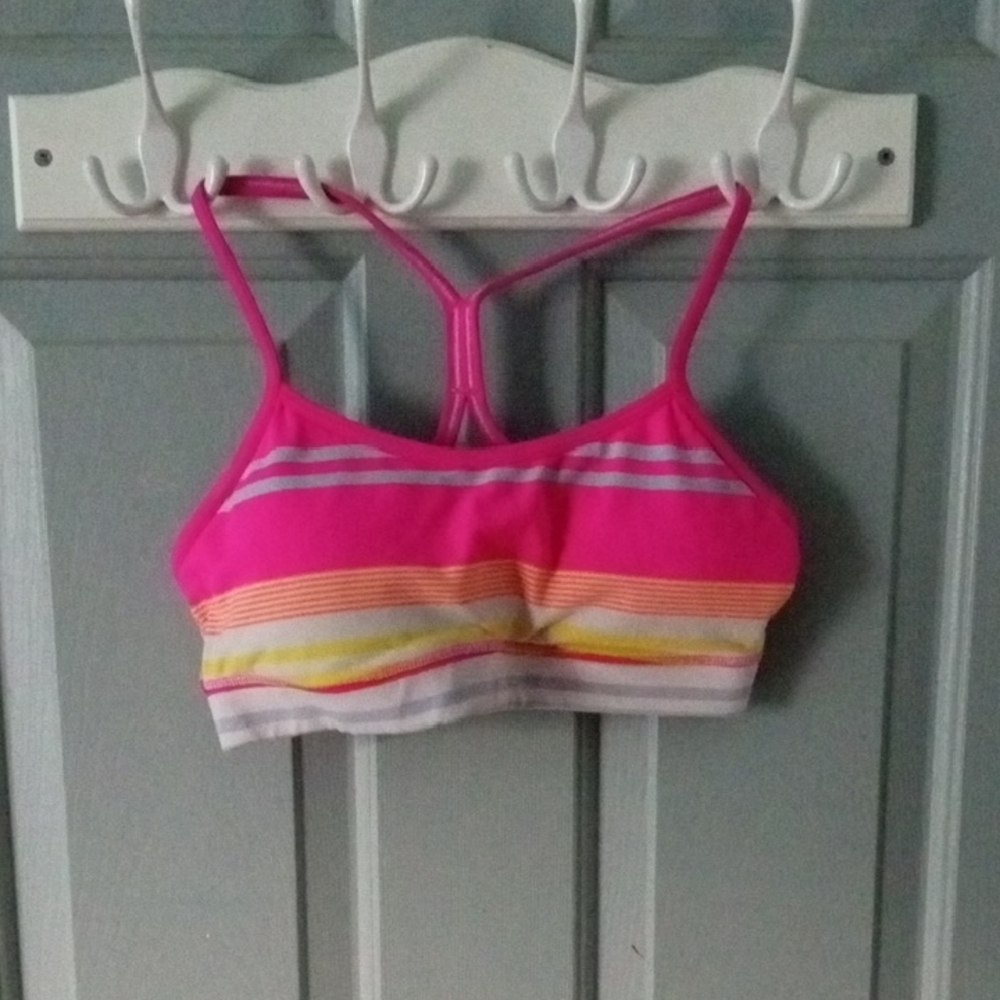 Lululemon Athletica Pink and Yellow Striped Sports Bra